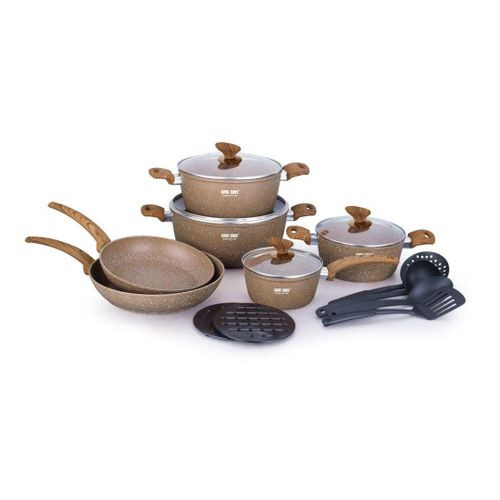 15 Piece Nonstick Induction Cooking Kitchen Cookware Sets Granite Pots and Pans And Spoons- Multicolor