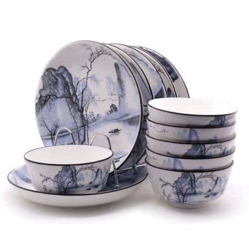 12 Piece Round Multi Design Food Plates, Bowls Dinner Set - Multicolor