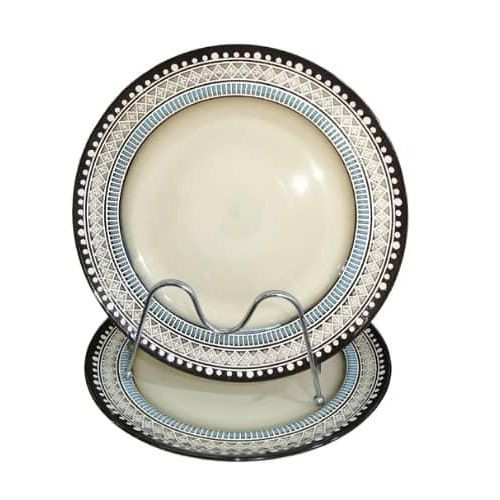 Blue Dotted Ceramic Serving Dinner Plates Set of 6, 10 inch Dish Set - Microwave, Oven, and Dishwasher Safe, Scratch Resistant, Modern Rustic Dinnerware- Kitchen Porcelain Serving Dishes- Multicolor