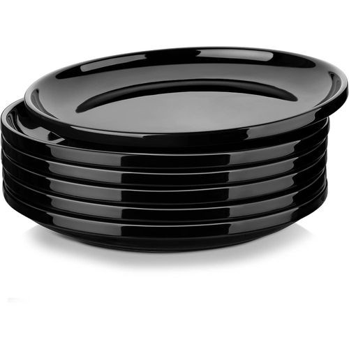 Plain Black Plates Dinner Plates Set of 6, 10.5 Inch Salad Plates Set Ceramic Plates with Lipped Edges, Microwave and Dishwasher Safe