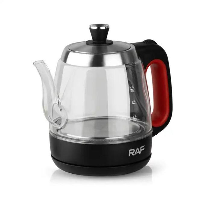 1.2L Electric Glass Kettle Heat Resistant Boiling Ceramic Glass Kettle Double Layer Protection Protative Glass Kettle 1350W- Multicolor RAF