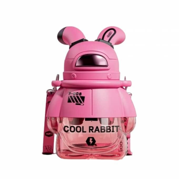 Morden Luxury Portable Space Bunny Kids Space Moon Rabbit Astronaut Insulated Vacuum Flask Children School Kids Straw And Strap Cool Juice Bottle Cartoon Thermal Cup -Multicolor