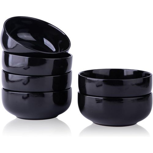 AmorArc Stoneware Grain Bowls Kitchen set, 22oz Ceramic Deep Soup Bowls 6 Set, Black Bowls Set for Breakfast, Lunch, Dinner. Microwave oven and Dishwasher Safe for Cereal Popcorn Ice cream Dessert -Black