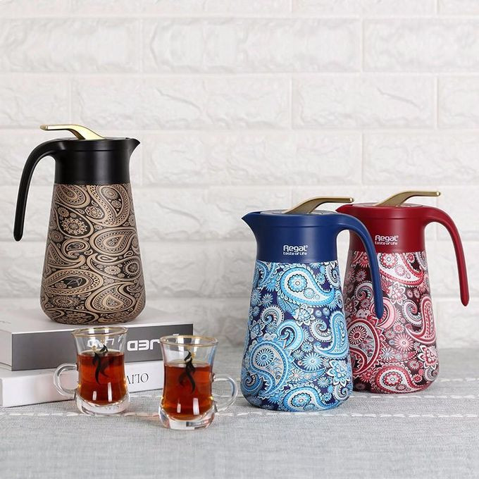 1Litre Long Stainless Steel Double Wall Vacuum Flask Bottle With Plastic Handle- Multicolor Regal
