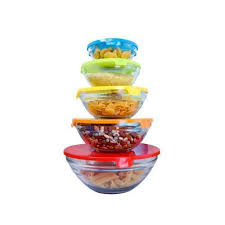 5Pcs Glass Cooking Bowl Set - Colour Of Lid May Vary