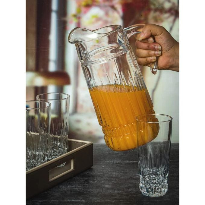Glass Imperator Drink Water and Juice Beverage Set of 6 Pieces Glass 310ml & 1 Piece Jug 1600ml -Transparent Luminarc