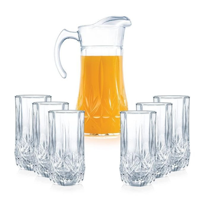 Brighton 6 Pieces Of Self Design Juice Glasses And 1 Piece Jug Water Set Cups-Colorless Luminarc