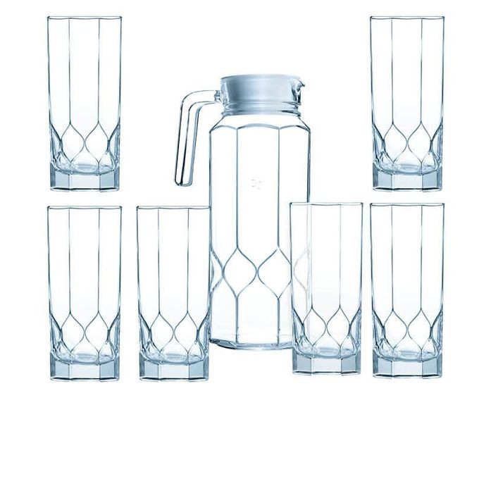 7 Piece Octime Diamond Drinkware Set Water Set (1 Jug + 6 Glasses) Gift Set Carafe box Cups- Clear Luminarc