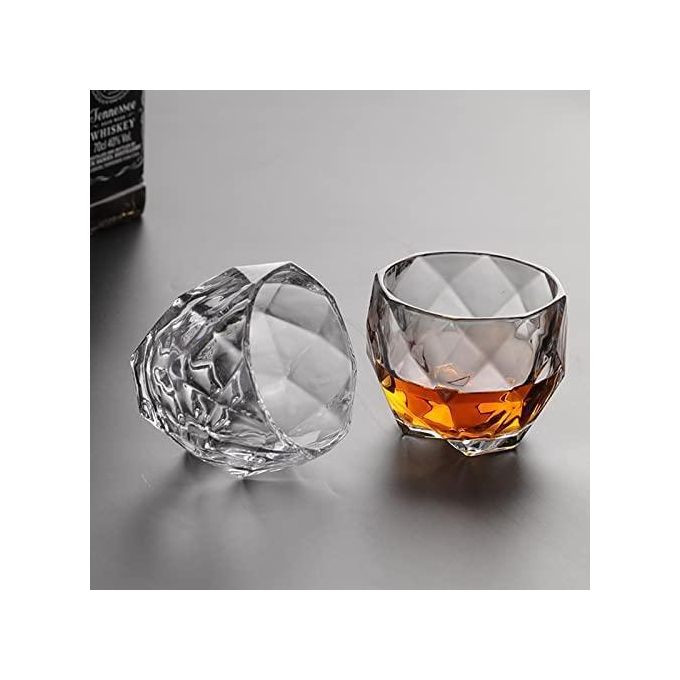 6 Piece Crystal Rum Whiskey Glasses Set Bar Glass For Drinking Bourbon Whisky Scotch Cocktails Cognac Old Fashioned Cocktail Tumblers (16 Crystal Rocks Whiskey Glass Bowl 350 ML- Clear