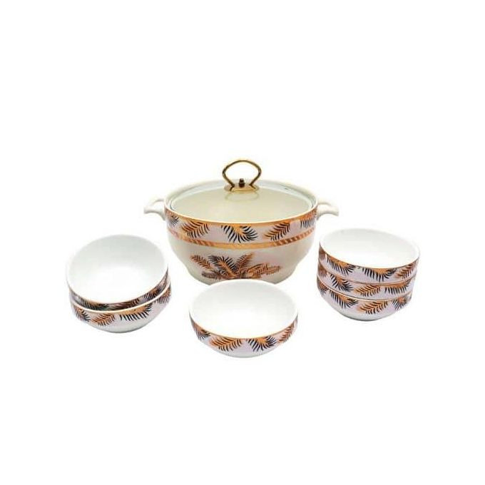 7 Piece Ceramic Palm Design Fruit,Salad Soup Rice Dessert Bowls Serving Dish Set- Multicolor