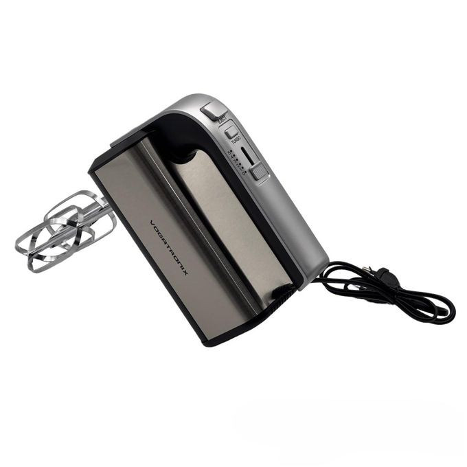 Hand Mixer Beater Blender Electric Cream Maker for Cakes with Base 5 Speed Control 2 Stainless Steel Beaters 2 Dough Hooks - Silver