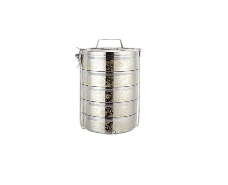 26CM Stainless Steel Air Tight 5 Layers Food Container Carrier Lunch Box Tiffin -Silver