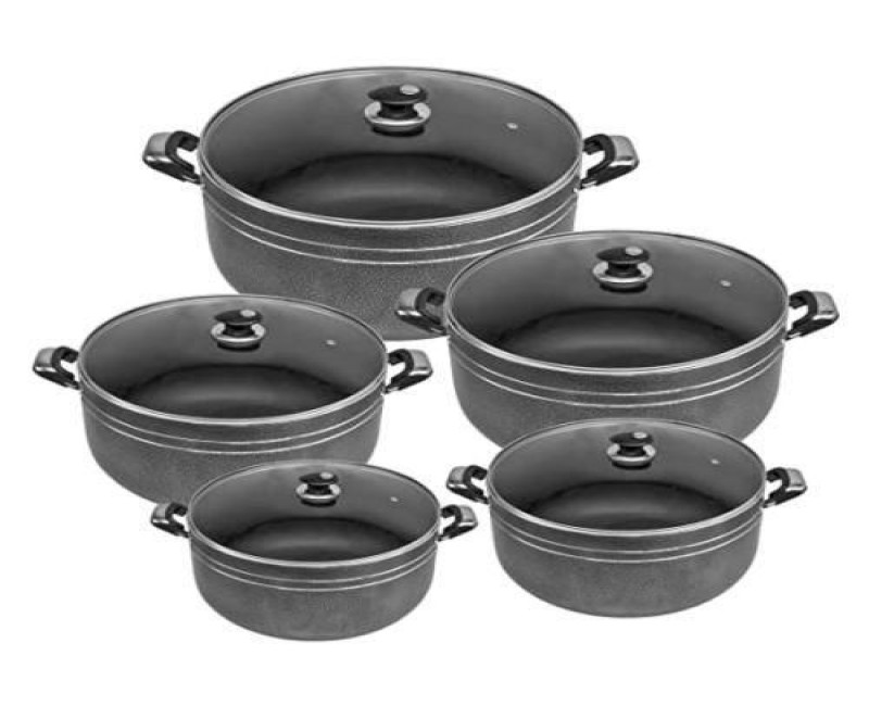 10 Piece Non-stick Saucepan Cookware Pots, Black. Tornado