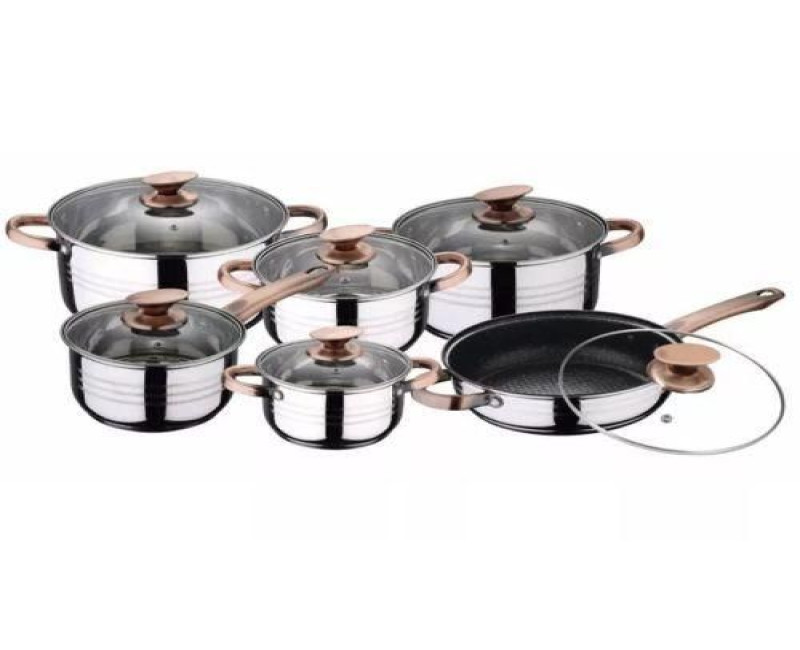 Kaisa Villa 12 Pieces Flash Heavy Stainless Steel Saucepans/Cookware Pots, Silver.