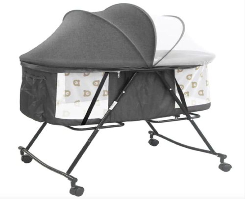 Bedside Baby Crib Cot Bed, Height-Adjustable Travel Cot Multifunction Bed, Folding Playpen With 360° Universal Wheel - Multicoloured