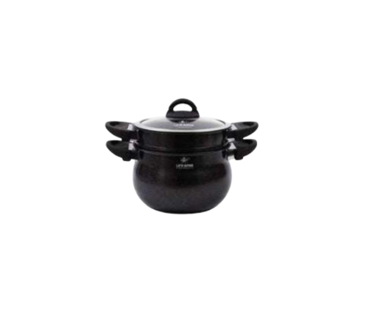 15L, 2 Section Granite Coated Stock Pot Saucepan Steamer Couscoussier - Grey Life Smile