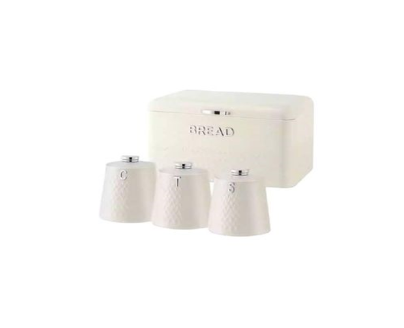 Checked Bread Bin-Steel Design with 3 Piece Matching Sugar Tea Coffee Canister Set- Multicolor