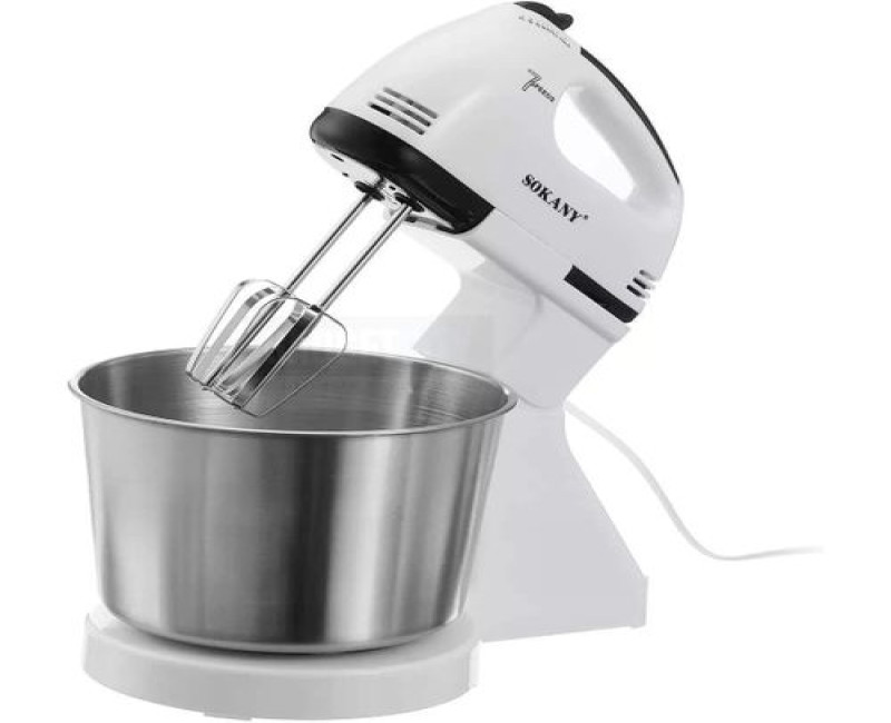 Portable & Versatile 7 Speed Hand Mixer with Cake Stand Mixer Egg Beater Blender With 2L Stainless Steel Bowl -Multicolor Sokany