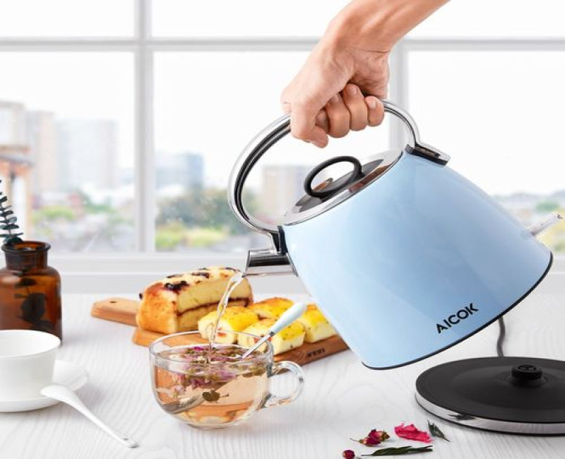 Steel Fast Heating Temperature Adjustable Electric Kettle -Blue. Aicok