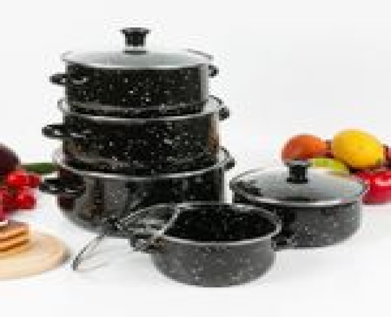 Set Of 5 Enamel Casserole Sartin Cookware Pots Serving Dishes With Lids Saucepans