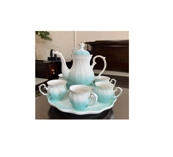 European Tea Set Porcelain Ceramic Coffee Coffee Sets Cups Service for 6 Cuppucino Mug with Tea Tray Cup Tea Pot And Saucer Sets- Multicolor