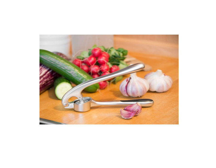 Stainless Steel Garlic Press Home Pound Garlic Kitchen Tool 17 cm length, chrome-plated die-cast zinc, dishwasher safe- silver