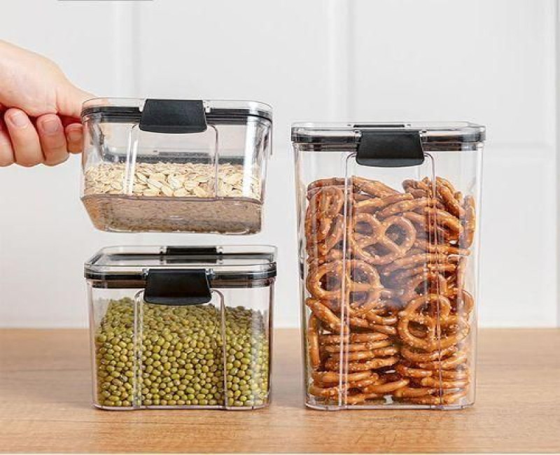700ml & 1300 ml 3-Piece Plastic Transparent Plain Storage Box Tins Containers -Black .