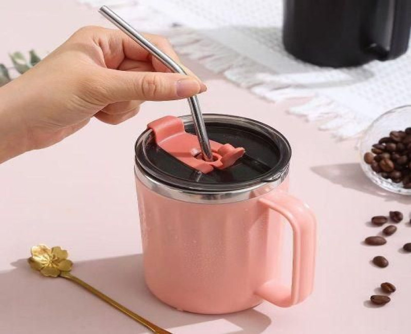 400ml Stainless Steel Office Coffee Mug Insulation Cup Thermal Flask With Lid- Multi-colour.