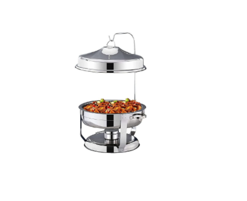 6 Qt Round Chafing Dish With Hanger Stainless Steel Chafer Set Buffet Food Warmer Durable, Shiny Silver, Keeps Food Warm- Silver