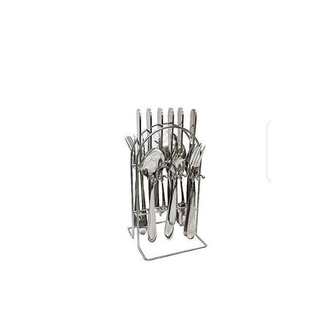 24pcs Stainless Steel Cutlery Set with Stand - Silver