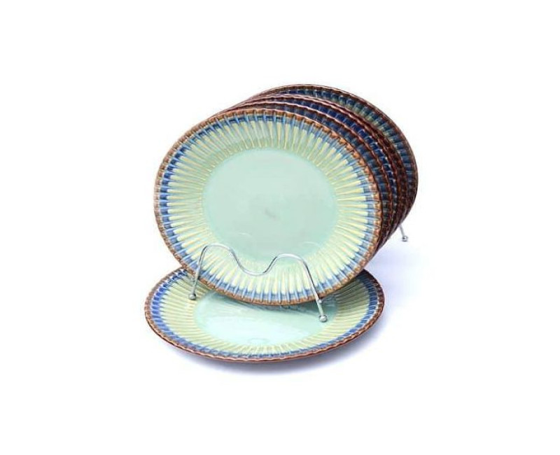 6 pieces Of Food Round Palm Lined Dinner Plates - Green