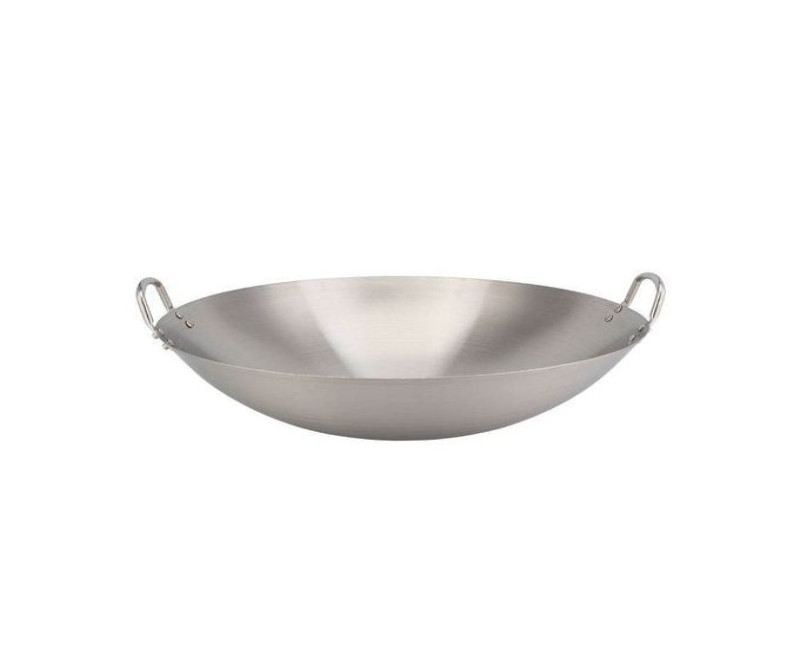 Stainless steel Wok Stir Frying Pan - Silver.