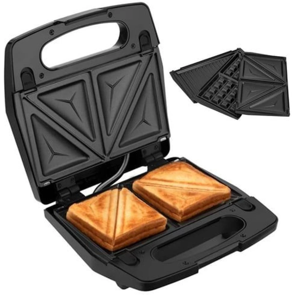 Hoffmans 3 in 1 Waffle Maker Sandwich Machine Barbecue Electric Baking Pan- Black