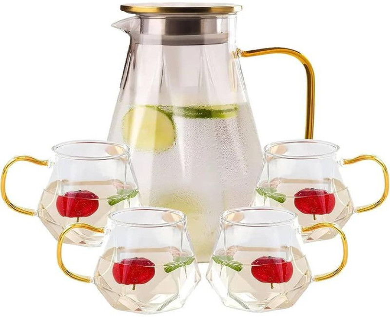 Borosilicate Glass Hot And Cold Water Pitcher With 6 Ice Tea And Juice Beverage Water cup Glass Mugs