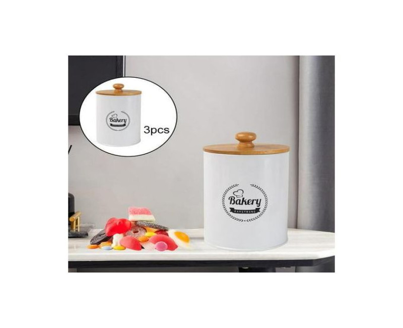 3 Piece Tea Sugar Coffee Canister Sealed Jar Storage Container Cans- Black ,Cream