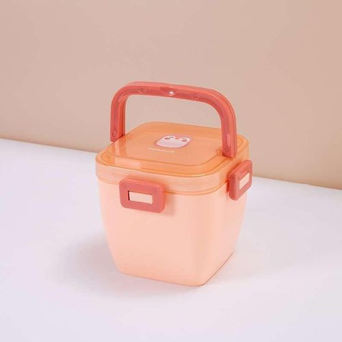Portable Plastic Microwaveable Bento Double Layer Lunch Box With Character Motif, Anti Spish With Spoon Feed Fruit Box For Office , Kids children, mini snack, sandwich, food container- Multicolor