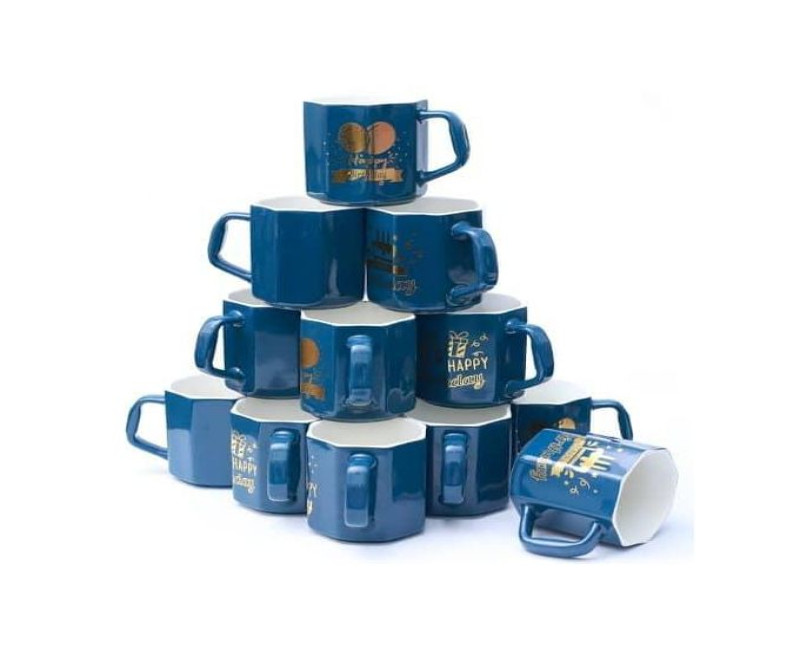 12 Pieces Of Hexagonal Coffee Tea Cups Drinking Mugs- Blue
