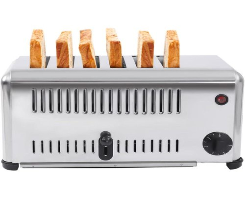 6 Slice Bread Toaster, 1680W 110V Stainless Steel Commercial 1-5 Minute Timing Pop-Up Electric Toaster Bread Baking Machine Breakfast Bread Making Tool With Drawer-type Crumb Tray for Restaurant Precise Timing for Home Restaurant Bakery- Silver