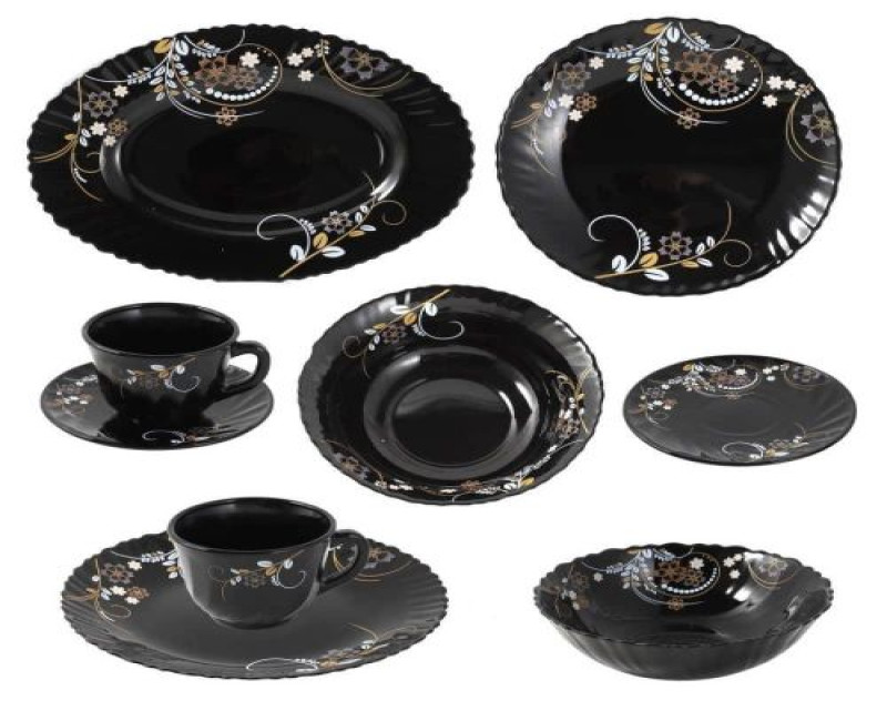 32 Pieces Flowered Opalware Dinner Set With Cups And Saucer Dinner Plates Side plates Dishes And Oval Platter Fruit Salad Bowl Microwave Safe And Dishwasher Safe Serveware- Multicolor