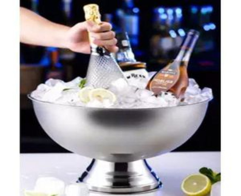 Stainless Steel Ice Bowl Metal Bar Barrel Beer Champagne Wine Large Ice Bucket Fried Ice Cream Bowl of Salad Dessert Cup- Silver.