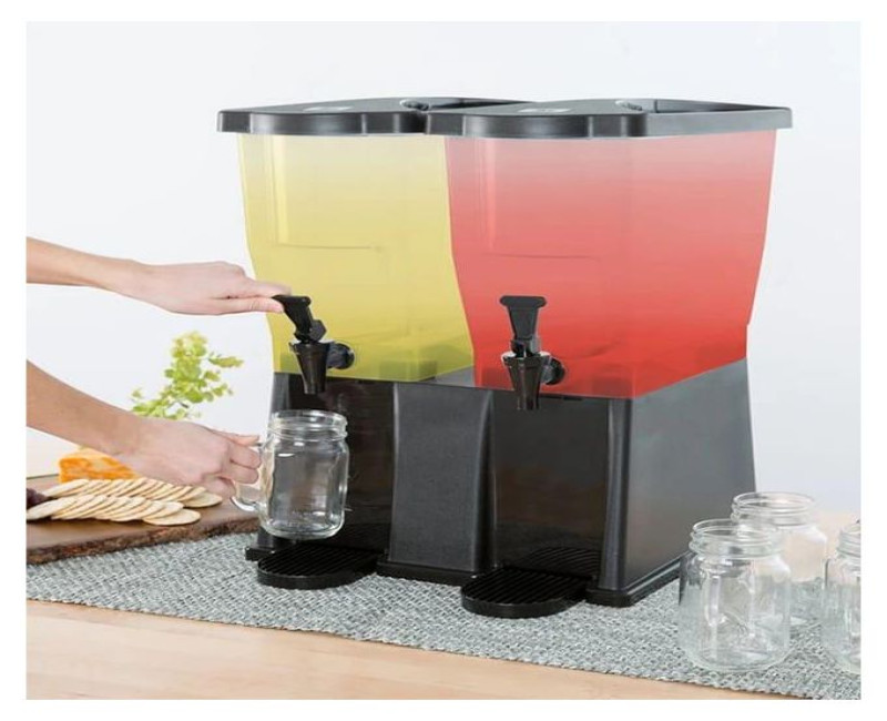 22L PP Double Tank Beverage Dispenser With Base Juice Water Dispenser 22 liters 11 Liters x 2 Tank (Black) - Suitable For Hotel, Restaurant Balang Air Cafe, Catering, Event, Party