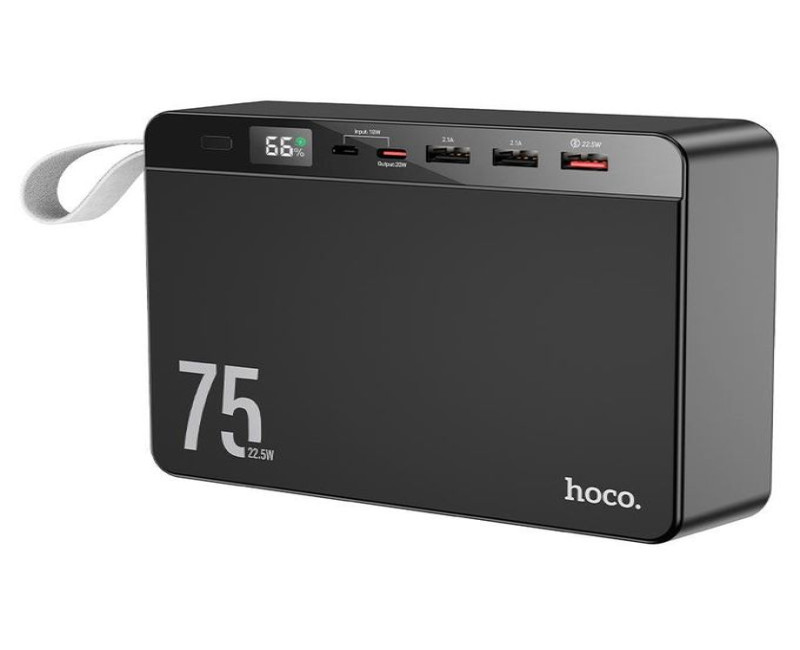 J94 Overlord Emergency Portable Mobile Phone power bank, 75000mAh, Type-C / Micro-USB 18W input, USB 22.5W / Type-C 20W output, with LED digital display, support fast charging protocols.- Multicolot Hoco