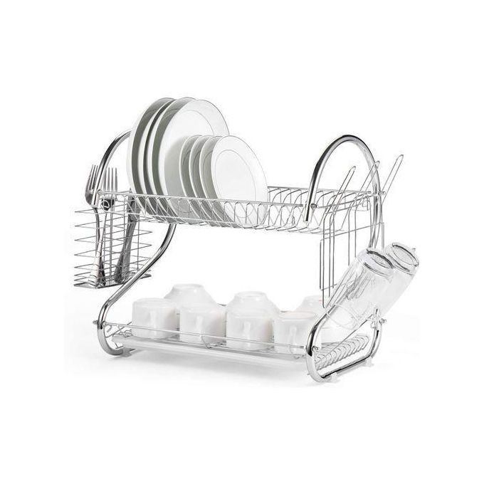 Dish Drying Rack, 2 Tier Dish Racks For Kitchen Counter Dish Drainer With Drainboard Set, Utensils Holder, Glass Holder, Rustproof
