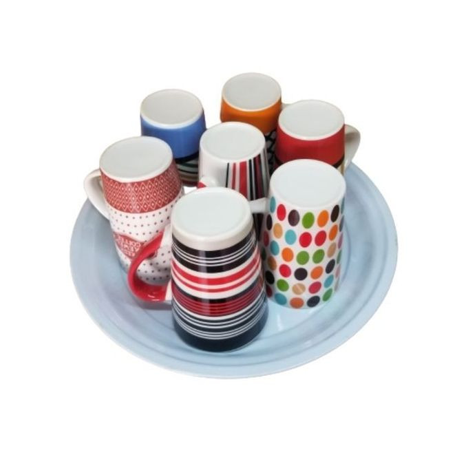 7Cups With 1 Steel Tray - White