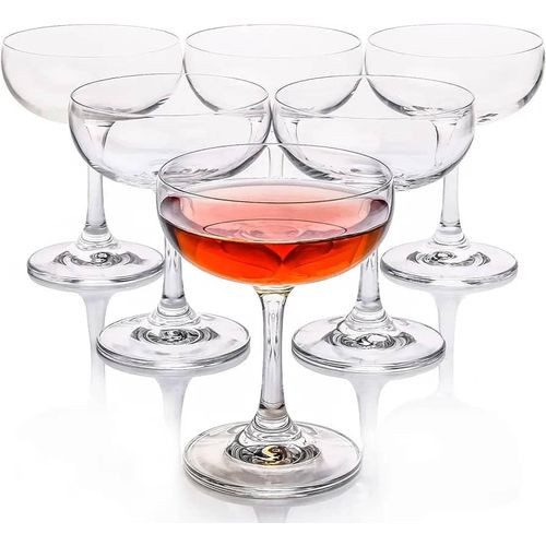 Crystal Coupe Glasses, Set of 6, 7 Ounce(220ml), Elegant Short Stem Design, Clear Cocktail Glasses Sets Perfect for Drinking Champagne, Sweet Wine - Clear