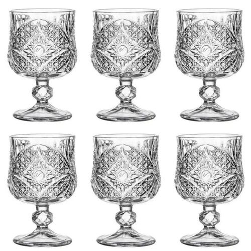 6 Pieces Set Of Crystal Short Wine Glasses Designs Vary - Clear