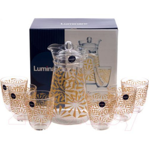 Sofya Gold Pitcher Jug And 6 Drinking Glasses-Transparent