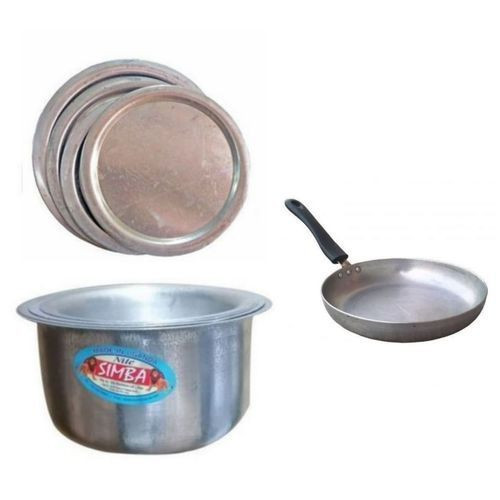 9 Pieces Set Of Aluminium Saucepans And Lids Plus A Frying Pan - Grey