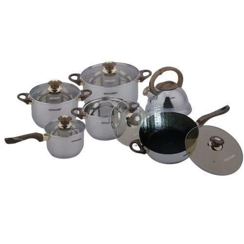 12 Pieces Stainless Steel Heavy Cookware Set With A Kettle-Silver