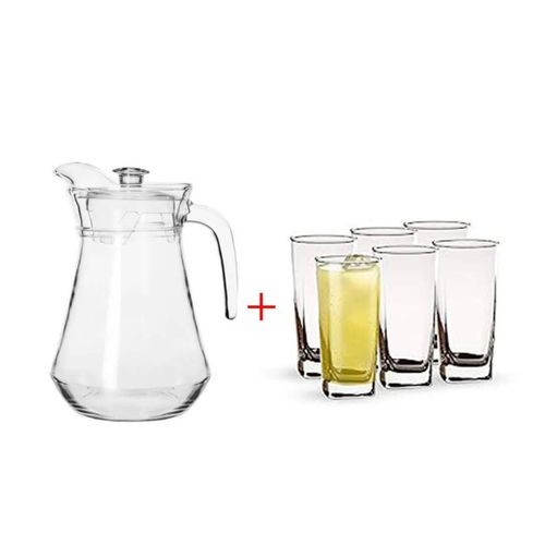 1 Jug And 6 Square Glasses-Transparent